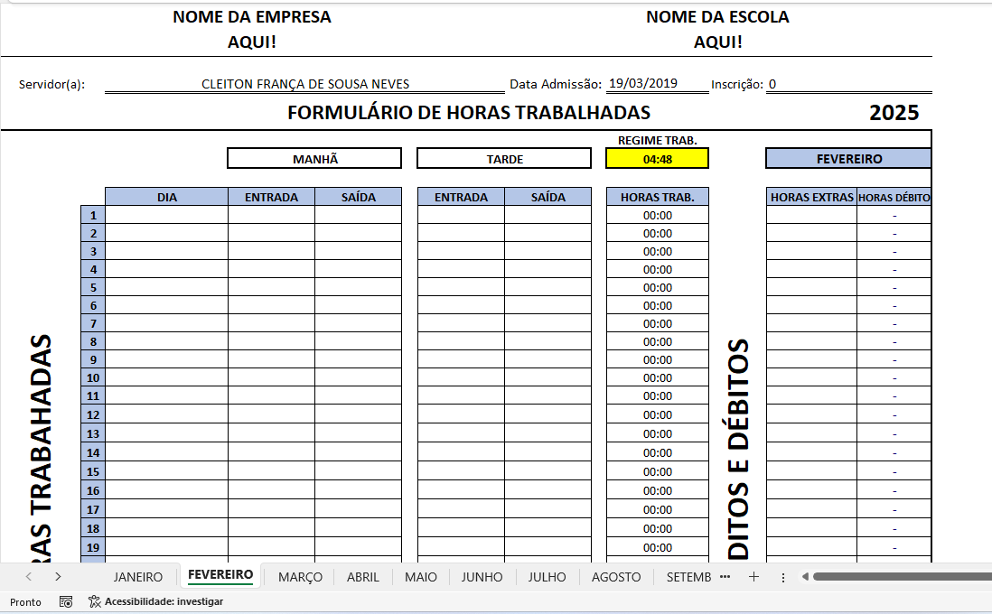 Planilha Horas Trabalhadas